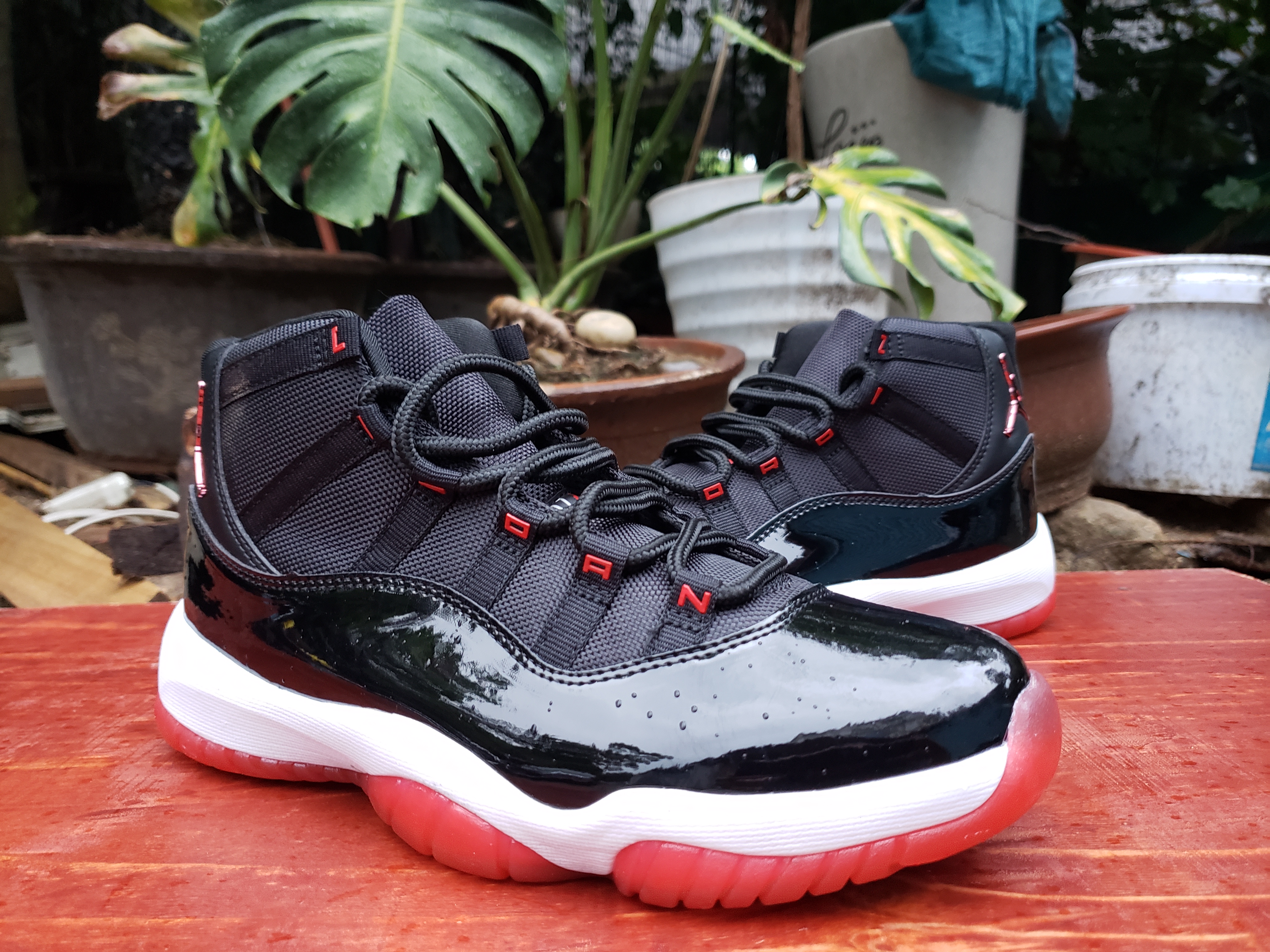 Air Jordan 11 Retro Black Red White Silver Jumpman Logo - Click Image to Close